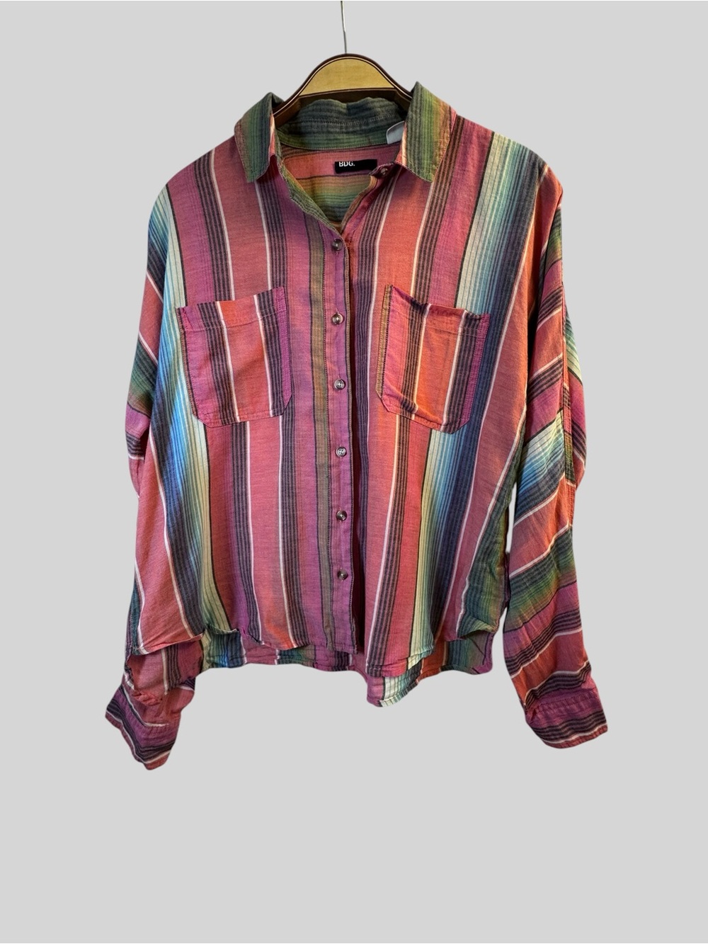 BDG Women’s Multicolor Striped Button Up Shirt Cotton Oversized Boho Size M